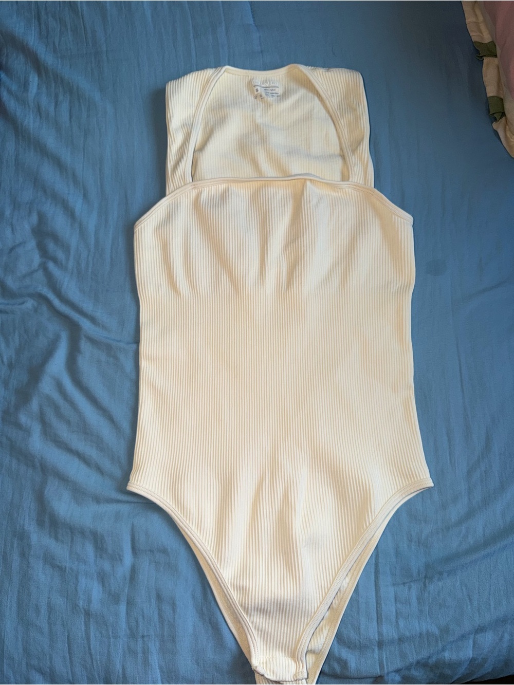 Ribbed Cream Womens Bodysuit - Scoop Neck, Stretch Fit